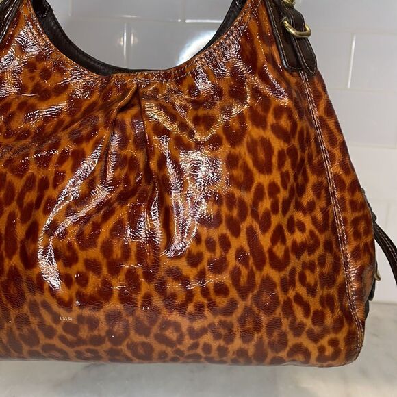Coach Maggie Mia Ocelot High Gloss Patent Leather Hobo Shoulder Bag - Picture 3 of 16